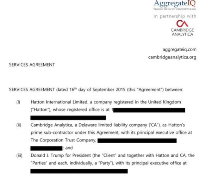 PHOTO Donald Trump Signed Contract With AggregateIQ