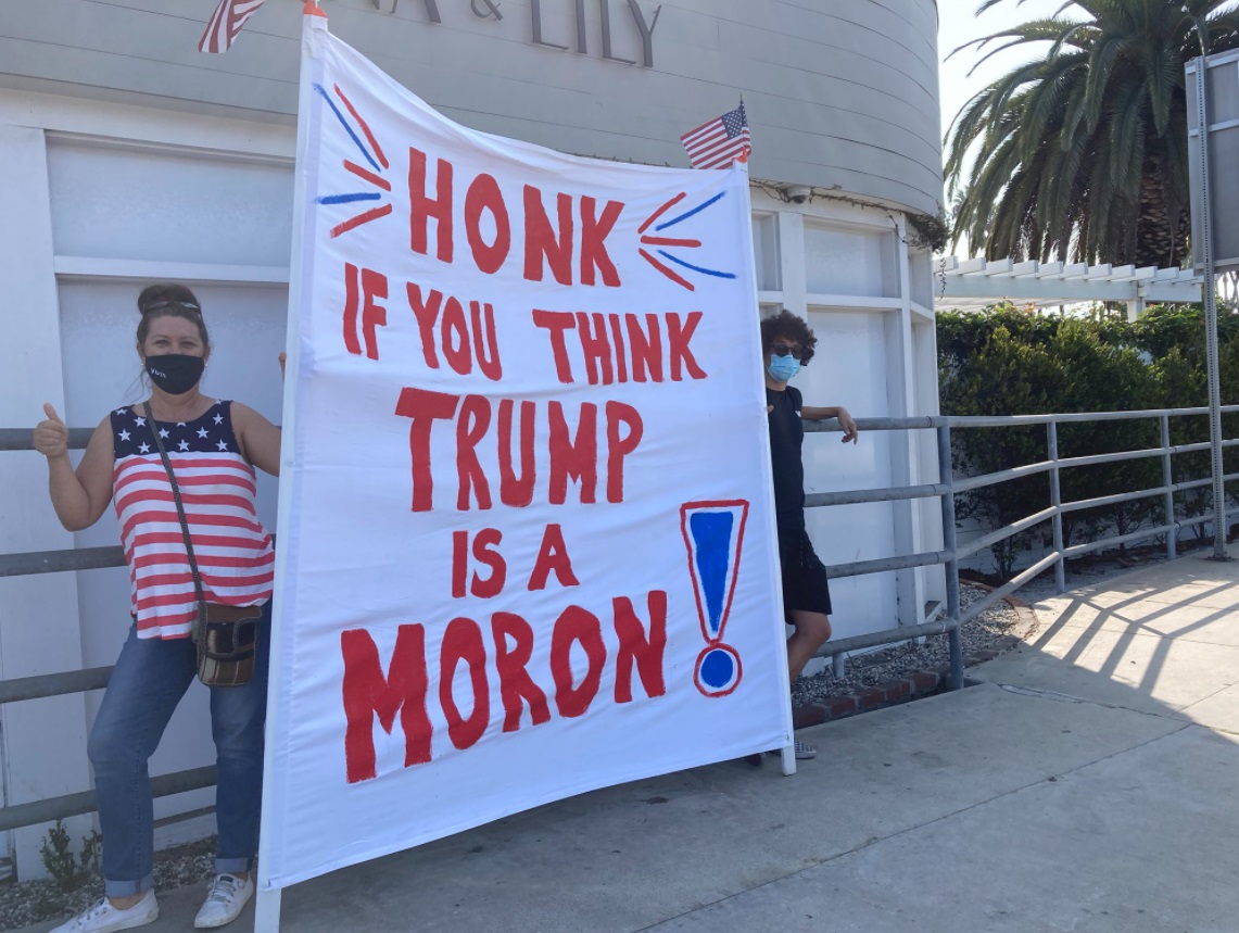 PHOTO Honk If You Think Trump Is A Moron Sign In Newport Beach California