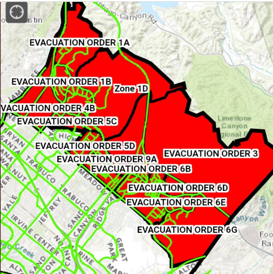 PHOTO Map Of All The Evacuations In Orange County For The Silverado Fire