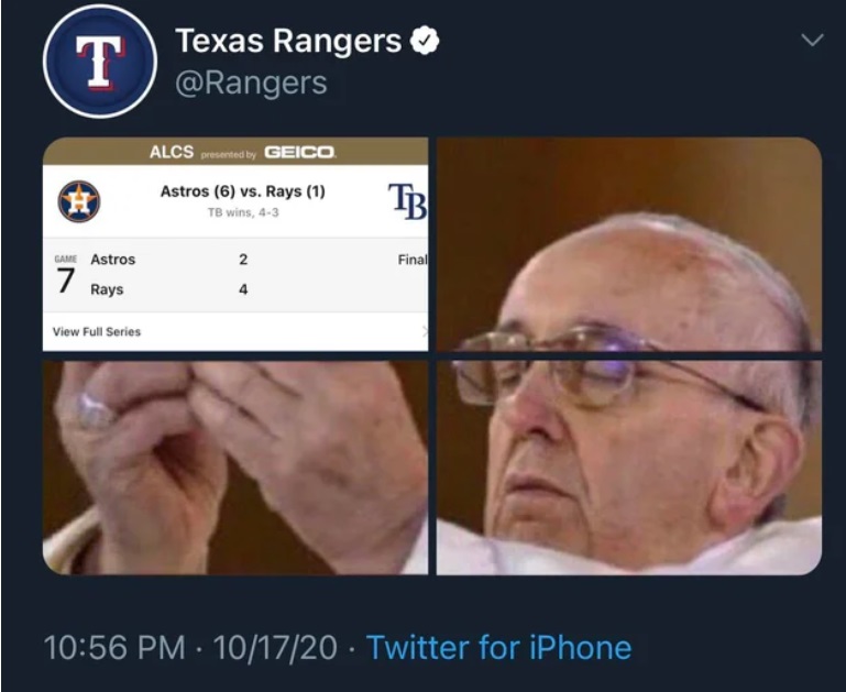 PHOTO Texas Rangers Baseball Team Tweeting About The Pope