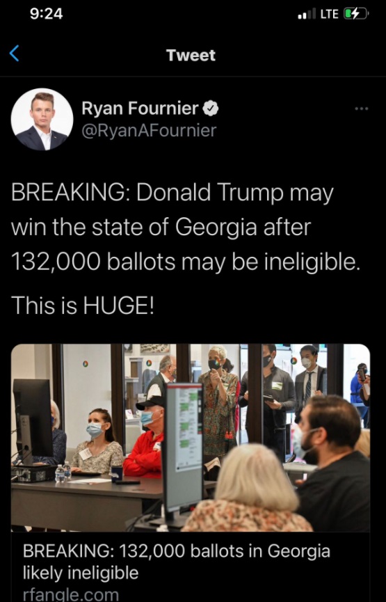 PHOTO Donald Trump Thinks He Will Still Win Georgia After 132K Ballots May Be Ineligible