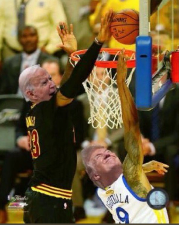 PHOTO Joe Biden Blocking Donald Trump's Layup