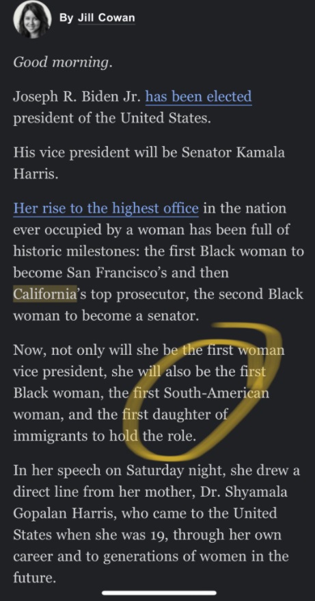 PHOTO NY Times Called Kamala Harris South American Not South Asian