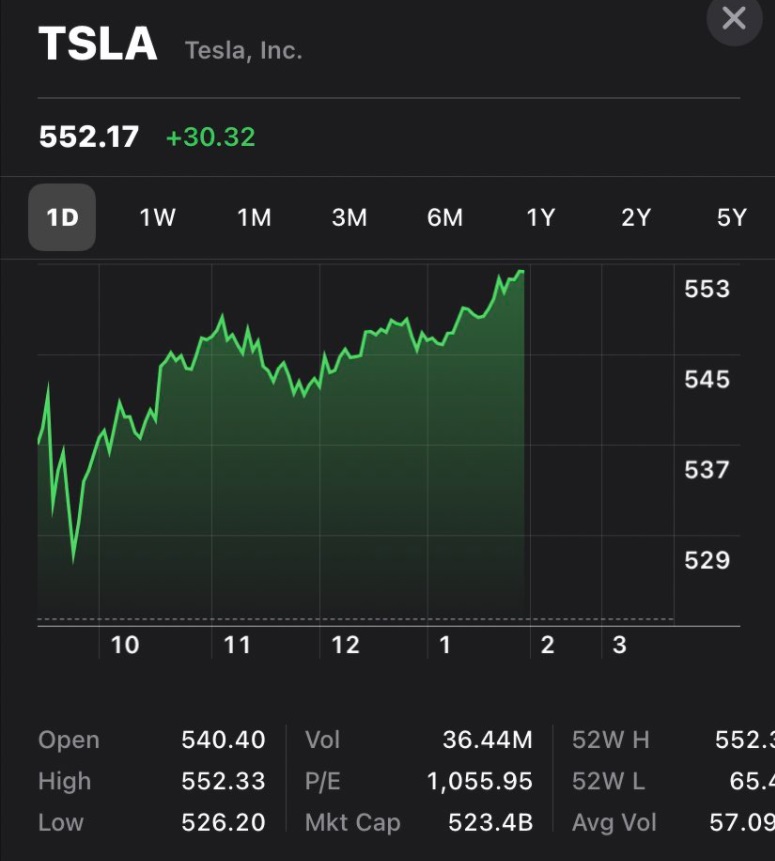 PHOTO Tesla's Stock Has Been Steadily Going Up Now For A Straight Year