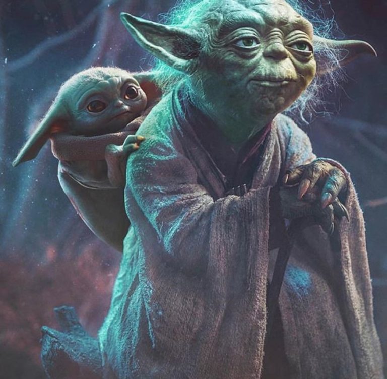 PHOTO Baby Yoda Hiding Behind His Father