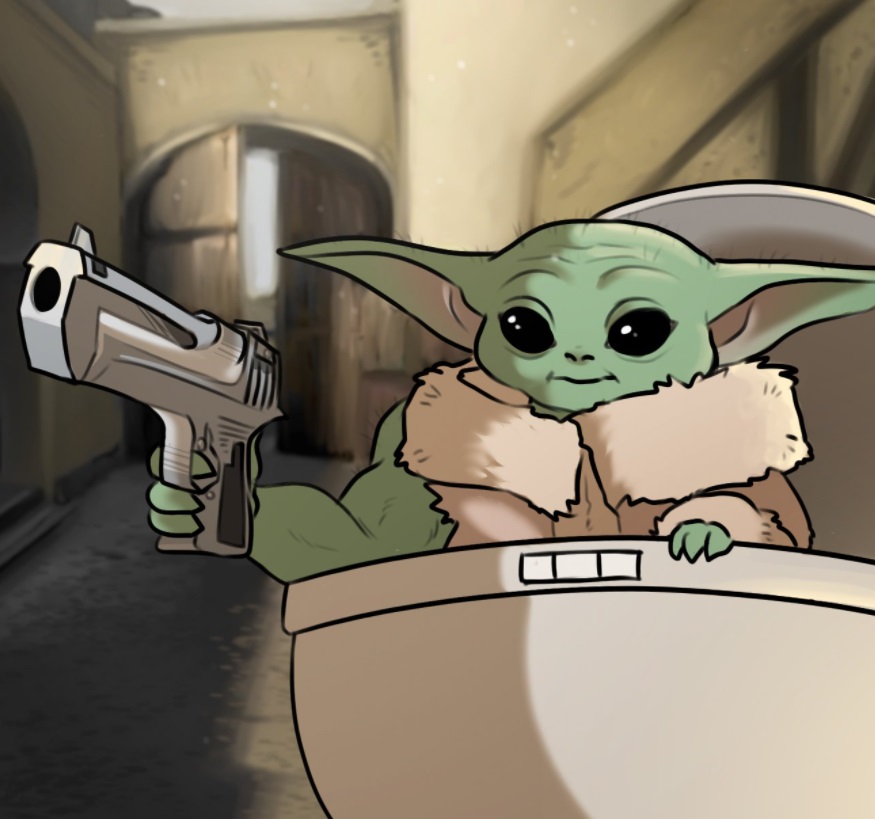 PHOTO Baby Yoda With A Shot Gun