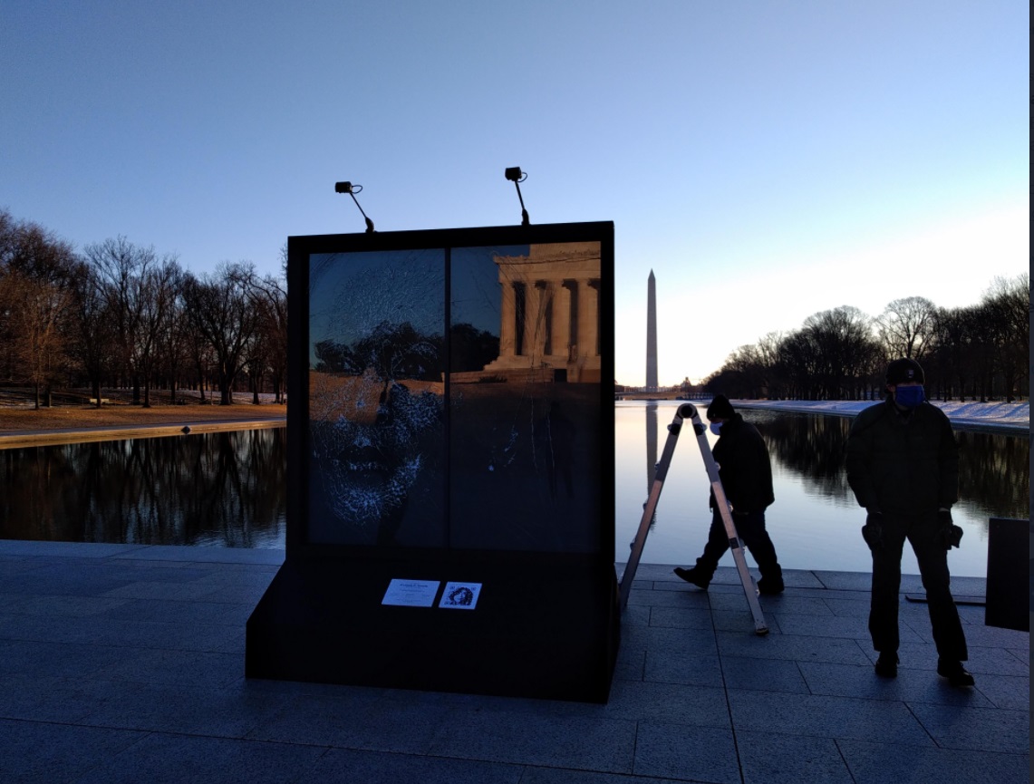 PHOTO Art Exhibit Featuring Kamala Harris Setup Outside Reflecting In DC