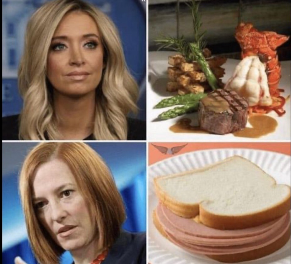 PHOTO Comparing Kayleigh McEnany To Jen Psaki Is Like Comparing A Steak To A Ham Sandwich Meme