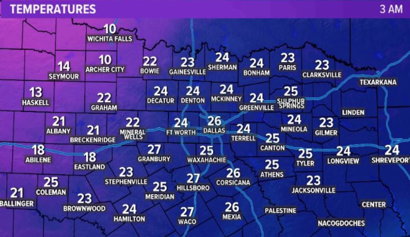 PHOTO Every City In Texas At 3AM CT Thursday Is No Warmer Than 20 Degrees