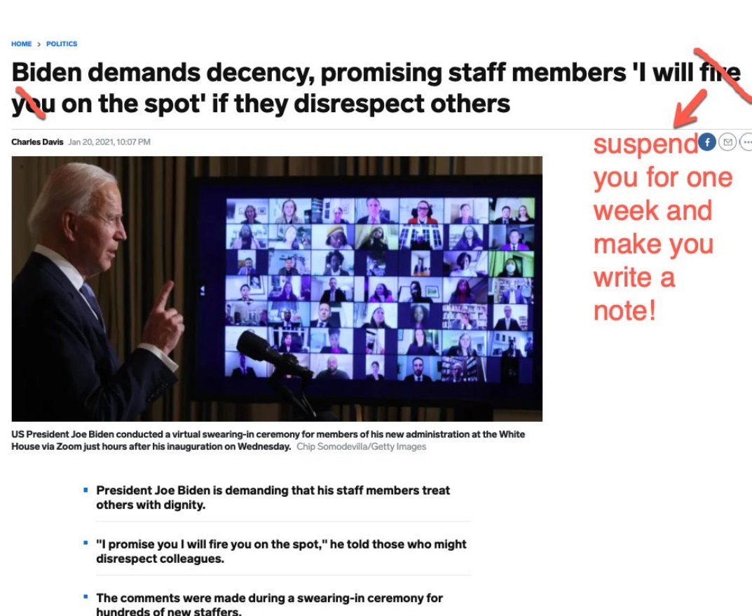 PHOTO Joe Biden Promises Staff Members He Will Fire Them For Disrepsecting Others But Has Only Suspended Staff Members For 1 Week