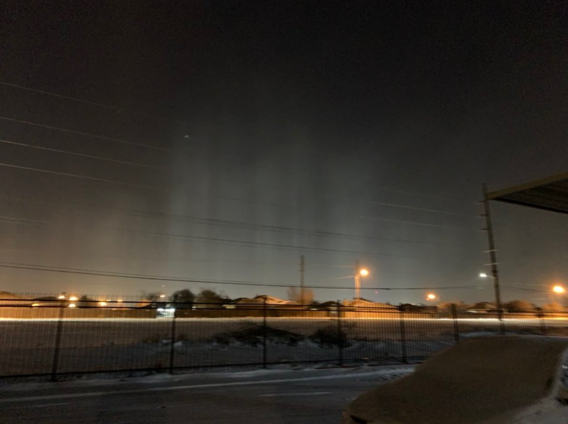 PHOTO Light Pillars Formed In Lubbock Texas Due To Extremely Cold Temperatures