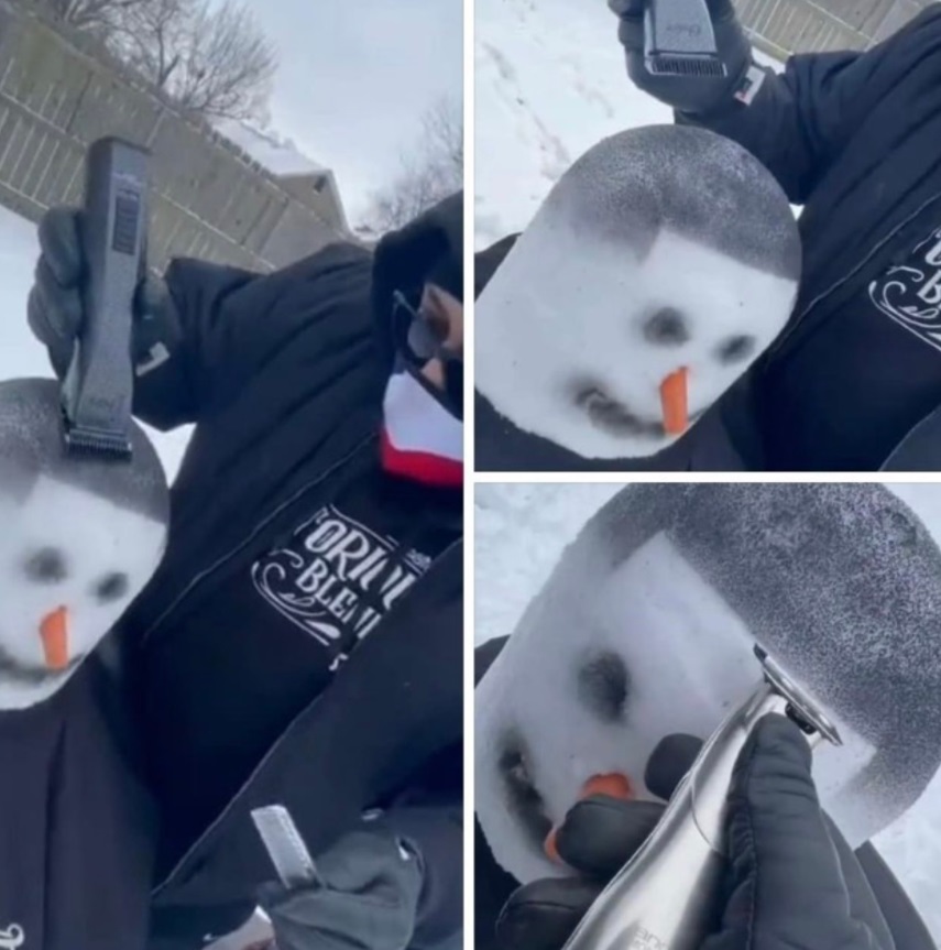 PHOTO Someone In Texas Gave Their Snowman Hair Then Shaved A Buzz Cut