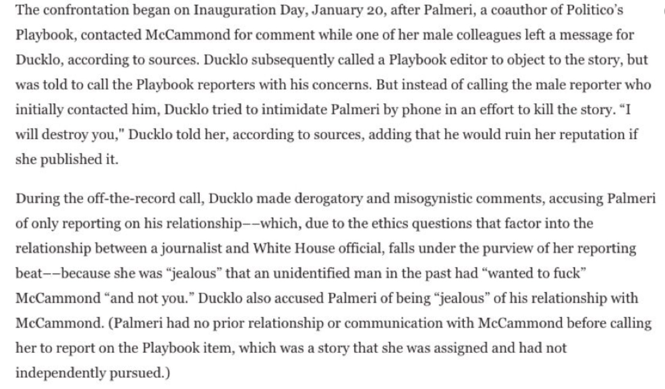 PHOTO TJ Ducklo Tried To Kill Politico Playbook Story By Calling And Intimidating Reporter Instead Of Calling Reporter That Was In Charge Of Story