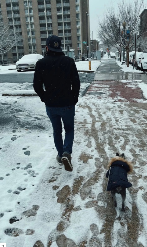 PHOTO TJ Ducklo Walking His Girlfriend's Dog In The Snow