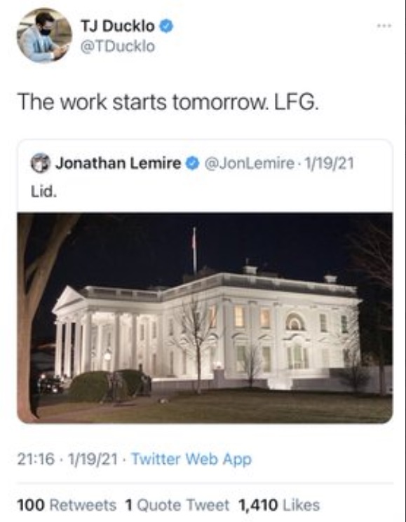 PHOTO TJ Ducklo Was Excited About Woking At White House January 19th Now He's Gone