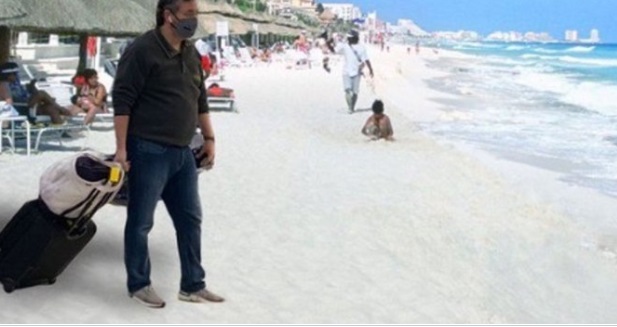 PHOTO Ted Cruz Rolling His Duffel Bag On The Beach In Cancun