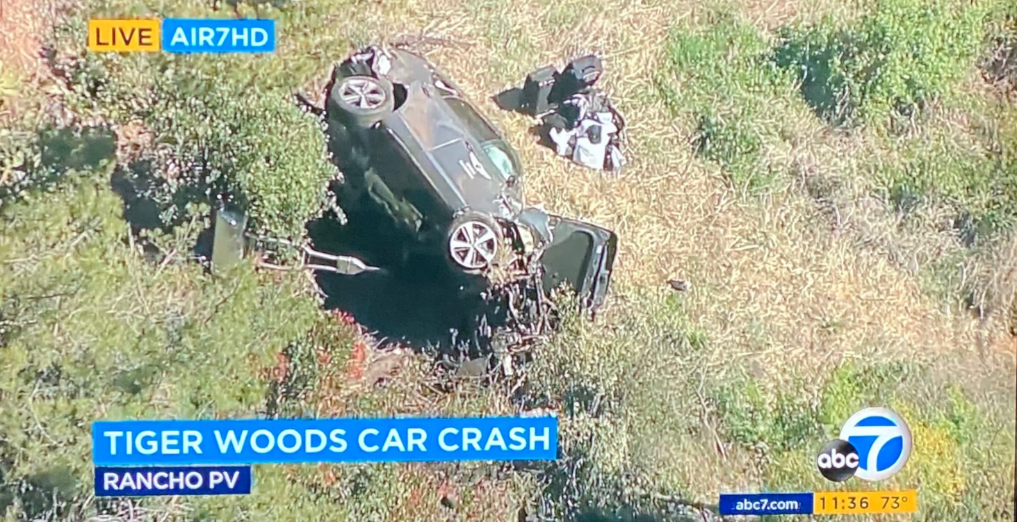 PHOTO Tiger Woods Crashed Genesis Invitational Courtesy Car In Ranchos Palos Verdes Today