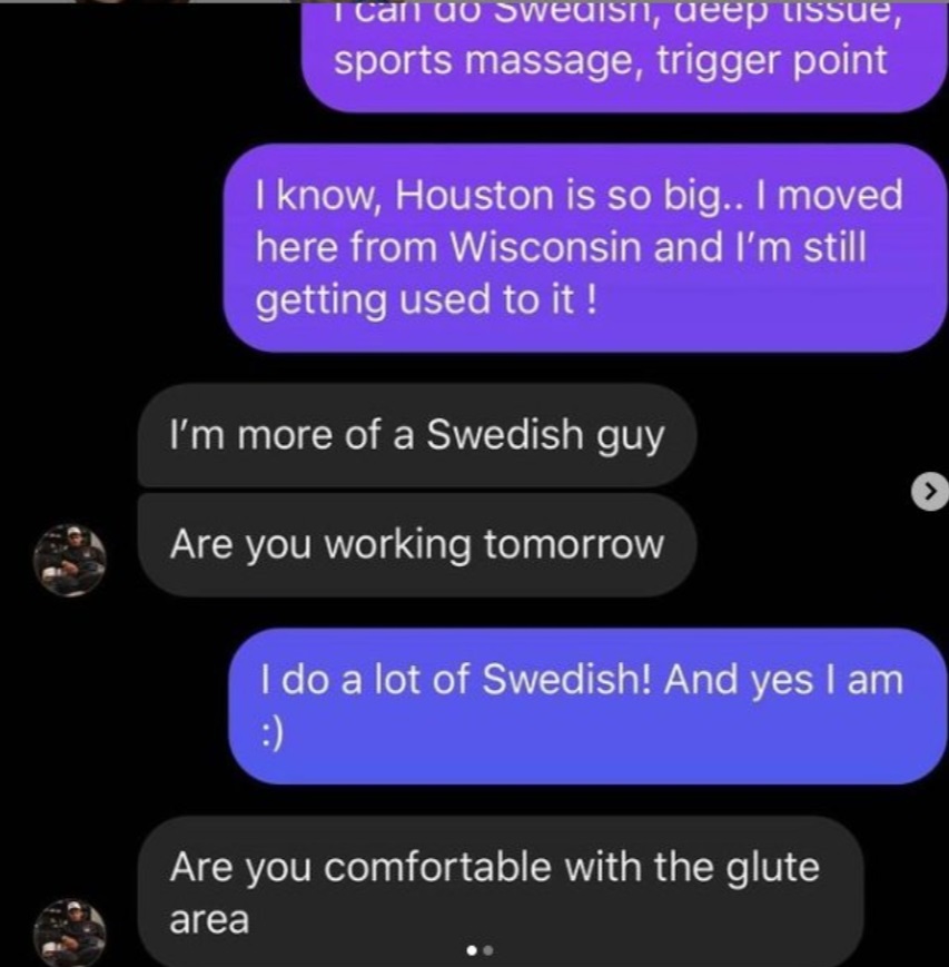 PHOTO DeShaun Watson Text Message To Massage Therapist In Houston Asking Her To Give Him Glute Area Massage