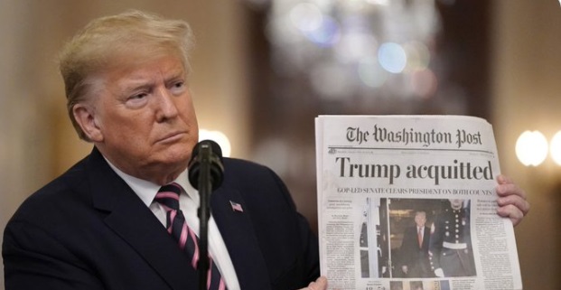 PHOTO Donald Trump Holding Trump Acquitted Washington Post Front Page