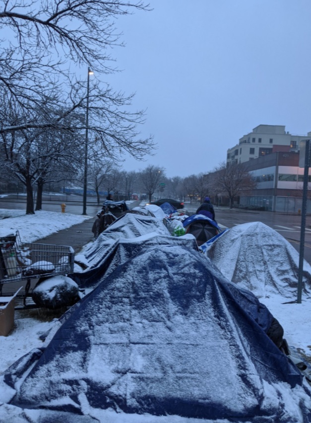 PHOTO Homeless In Downtown Denver Refusing To Go Inside Tents Covered In Snow From Blizzard