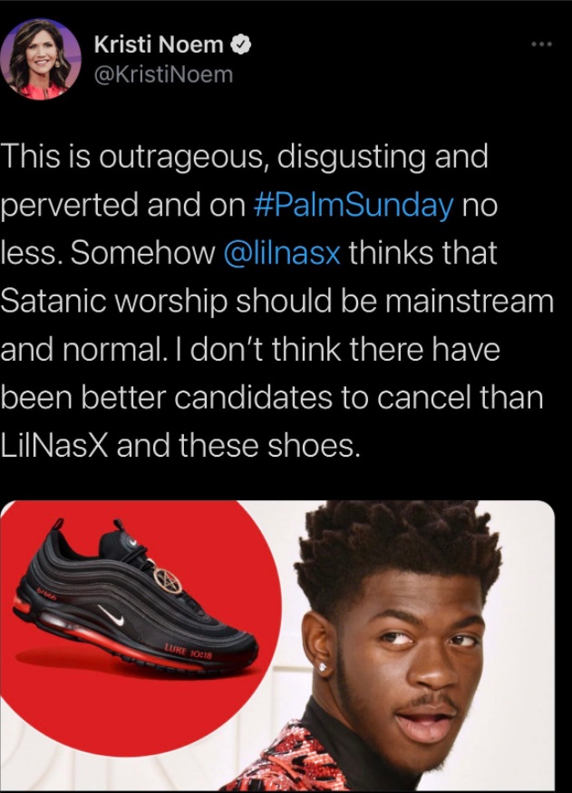 PHOTO Kristi Noem Calls Lil Nas X's Shoes Outrageous