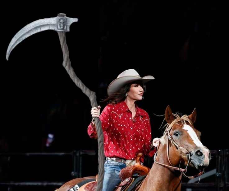 PHOTO Kristi Noem Riding A Horse With An Axe