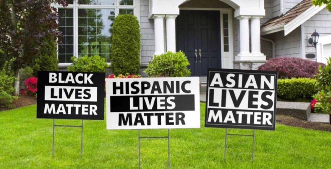 PHOTO Mansion Has 3 Different Signs On The Lawn One For Black Hispanic And Asian Lives Matter Signs