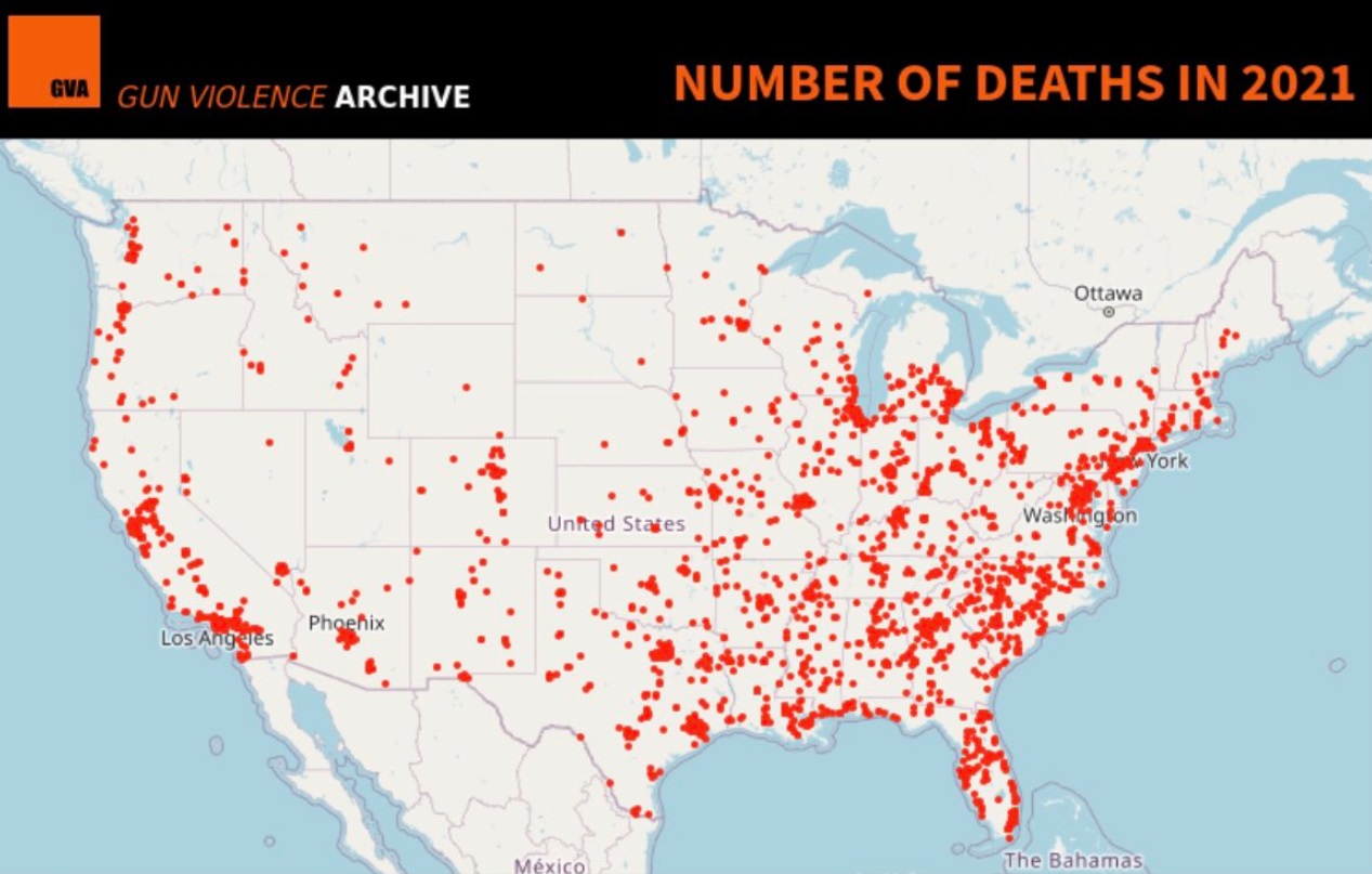 PHOTO Map Showing Number Of Deaths From Gun Violence In 2021 In The United States