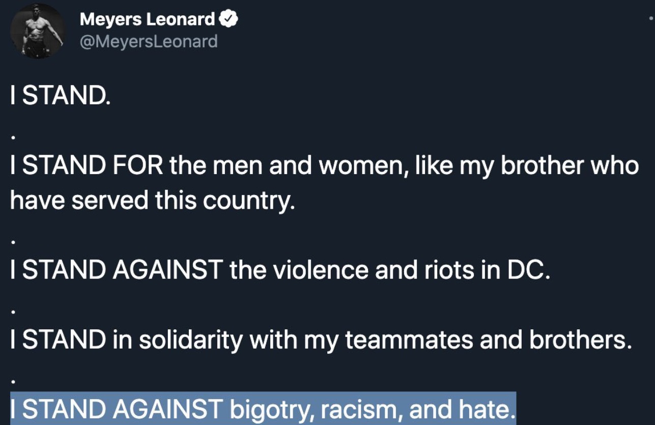 PHOTO Meyers Leonard Once Said He Stands Against Bigotry Racism And Hate