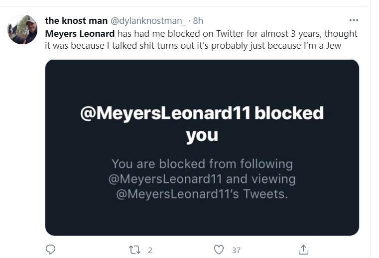 PHOTO Meyers Leonard Regularly Blocks Jewish People On Twitter