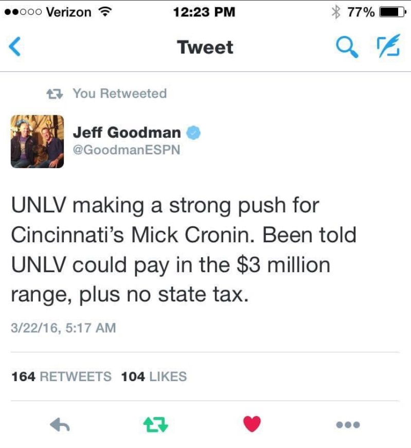 PHOTO UNLV Was Interested In Hiring Mick Cronin In 2016 For $3 Million A Year