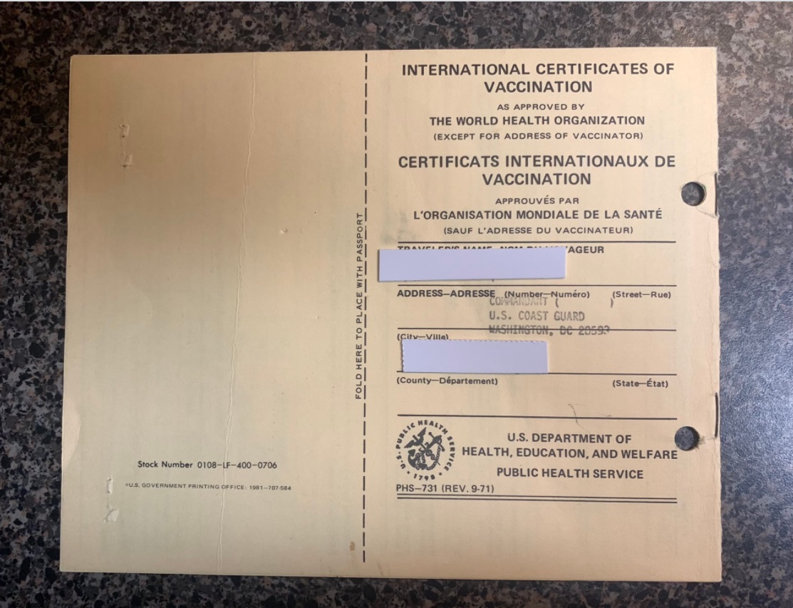 PHOTO What International Vaccination Certificate Looks Like That Is Given By The US Depart Of Health Education And Welfare