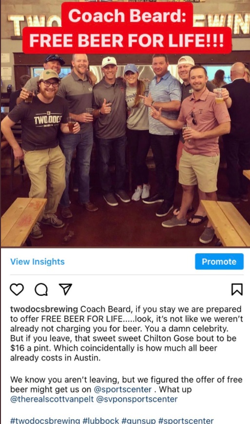 PHOTO Place In Lubbock That Offered Chris Beard Free Beer For Life