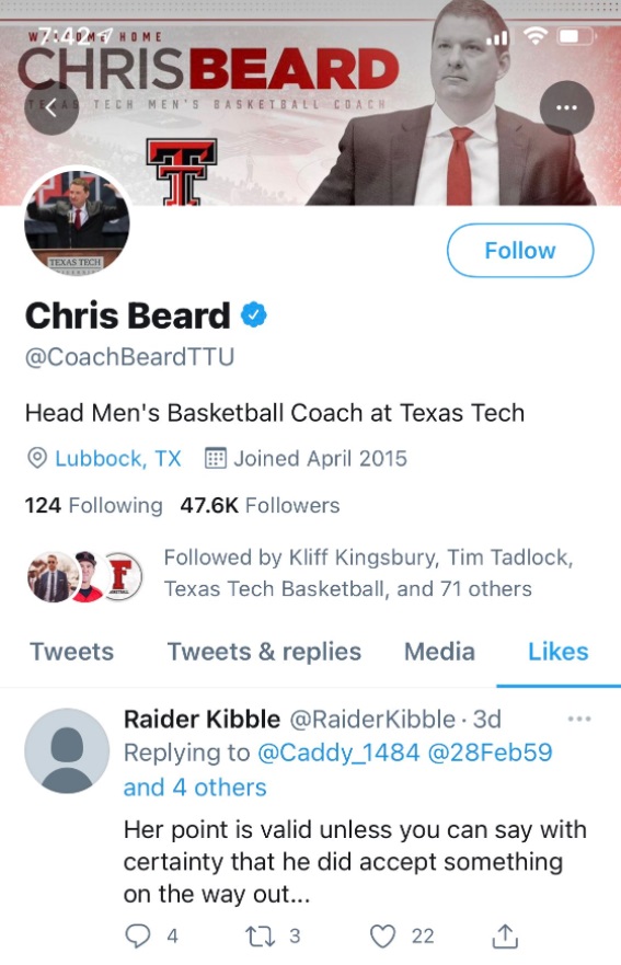 PHOTO Chris Beard Was Watching The Internet Over The Last Few Days Liking Posts About Why He Should Stay At Texas Tech