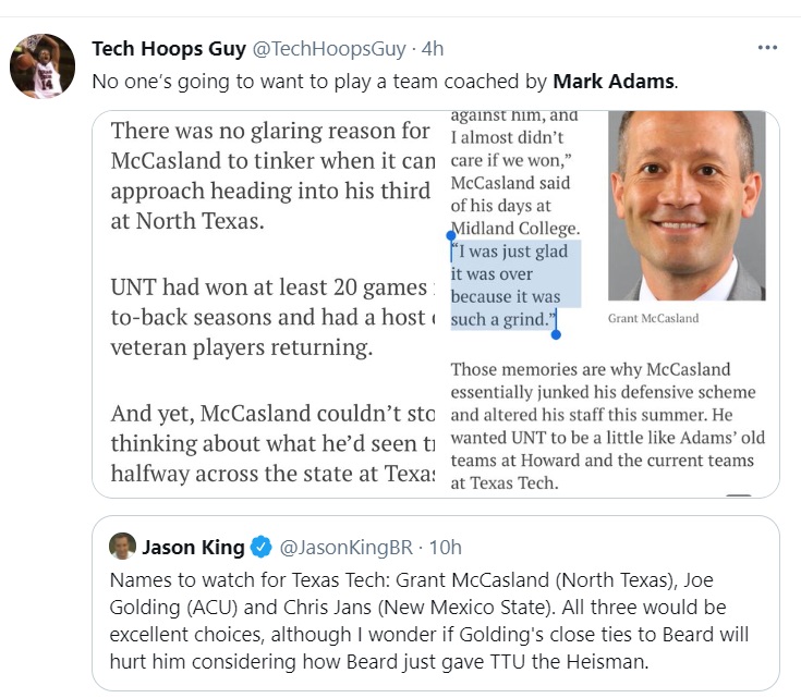 PHOTO No One Will Want To Play A Texas Tech Team Coached By Marks Adams If He Promoted To Head Coach