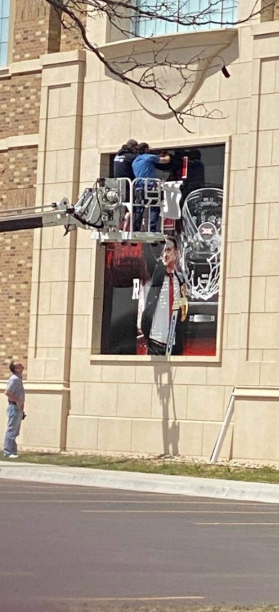 PHOTO Texas Tech Was Working On Taking Down Chris Beard Mural On United Super Markets Arena Wall This Afternoon