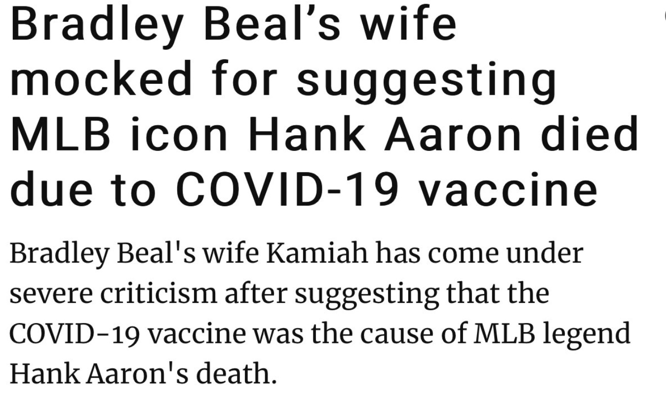 PHOTO Bradley Beal Thought Hank Aaron Died From COVID Vaccine