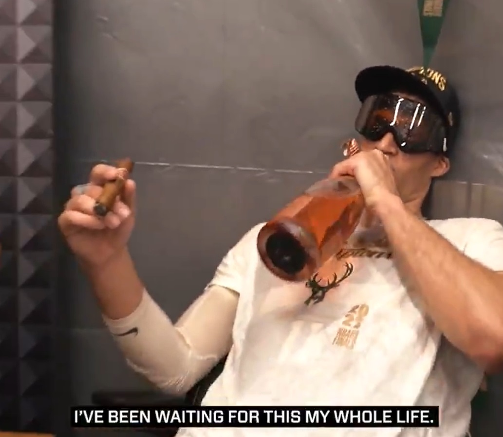 PHOTO Brook Lopez Chugging Champagne