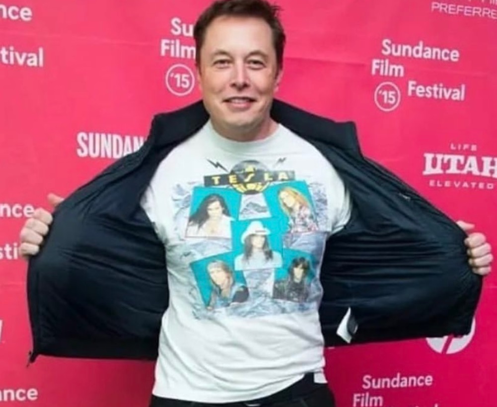 PHOTO Elon Musk Showing Off His Custom Tesla Cover Band T-Shirt