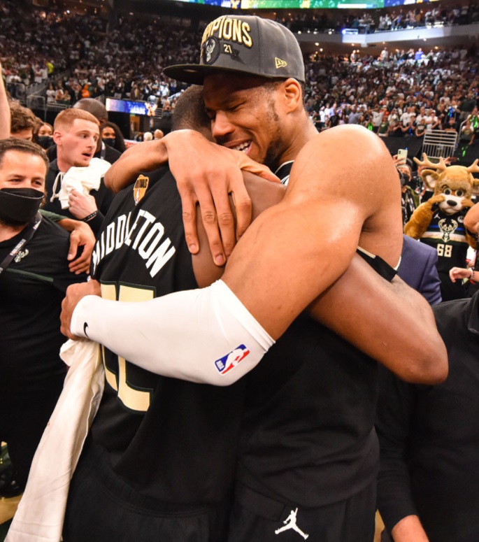 PHOTO Giannis Hugging Khris Middleton Because He's So Happy Bucks Won Title