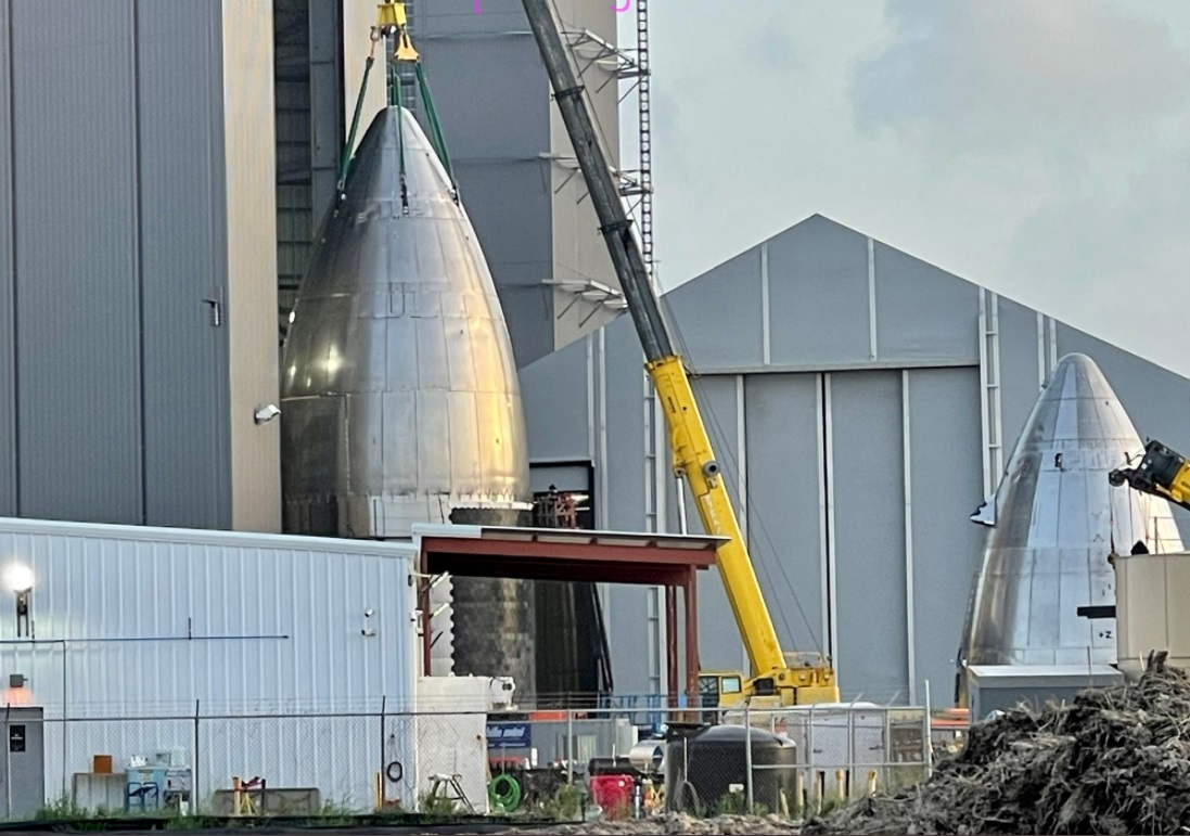 PHOTO Nosecone Sections Stacked At Starbase Production Site