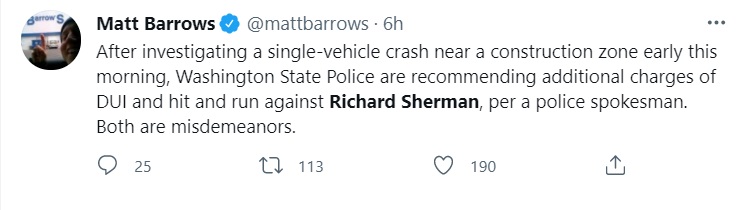 PHOTO Richard Sherman Will Be Charged With DUI and Hit And Run For Crashing His Luxury Car In Construction Zone On Freeway