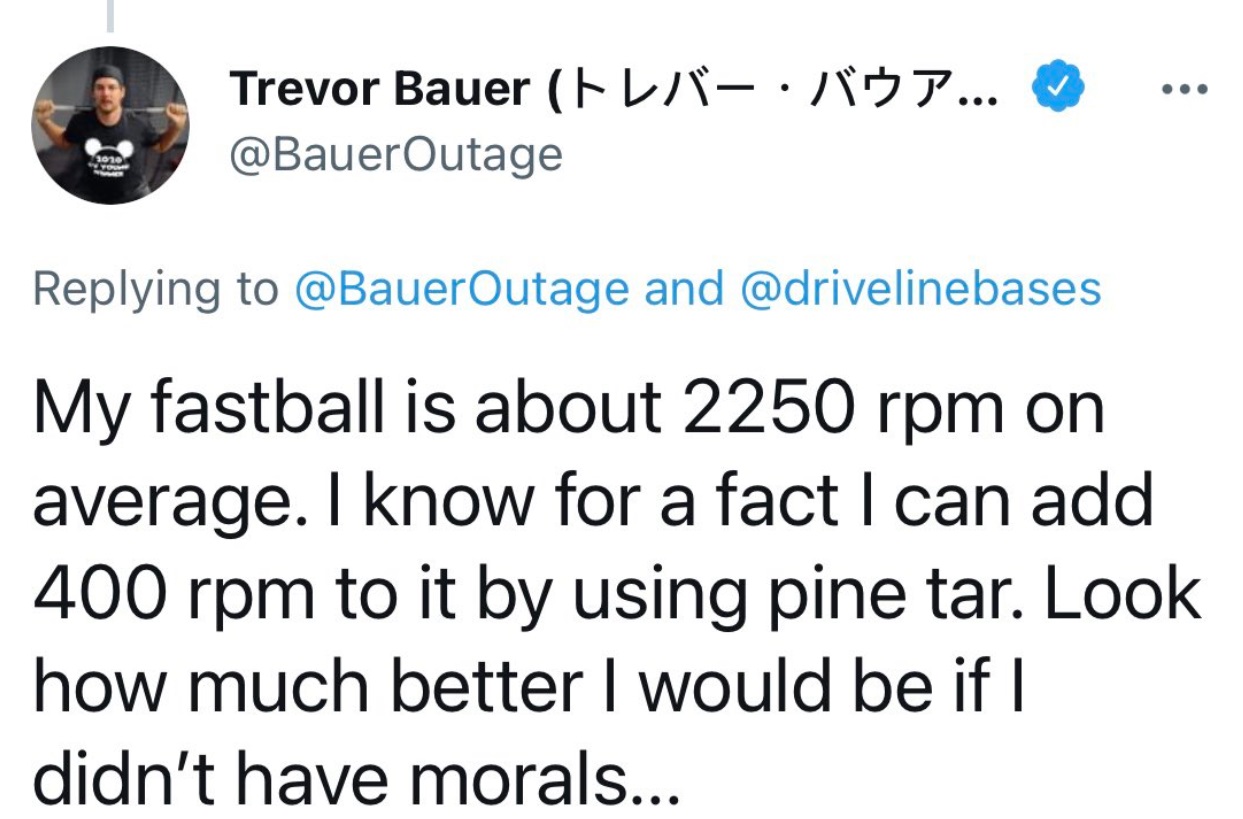 PHOTO Trevor Bauer Says He Could Add 400 RPM To His Fastball By Using Pine Tar