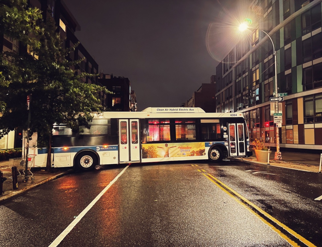 PHOTO Bus Stranded Across Union Avenue From Flooding In Williamsburg Brooklyn