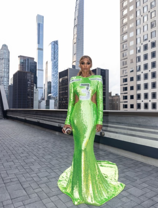 PHOTO Ciara Wearing Neon Green Seahawks Colored Dress To Met Dala