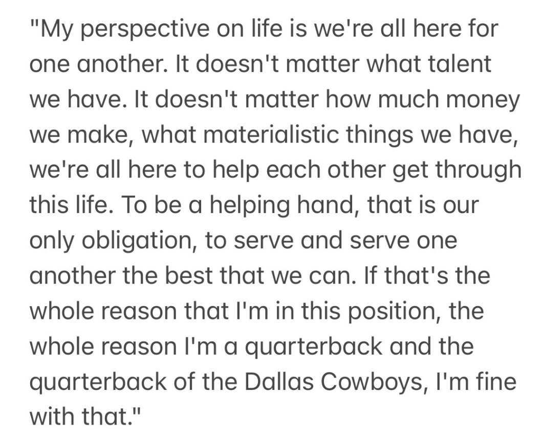 PHOTO Dak Prescott Says He's Not The QB Of The Dallas Cowboys Because Of Materalistic Things But To Help One Another