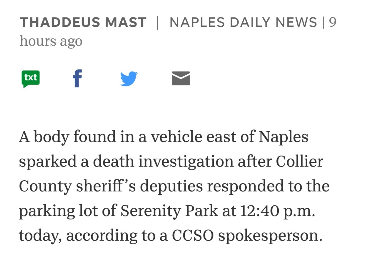 PHOTO Details Of Collier County Sheriff Finding Dead Body In Vehicle That Looks Like Brian Laundrie In Naples Florida At Serenity Park
