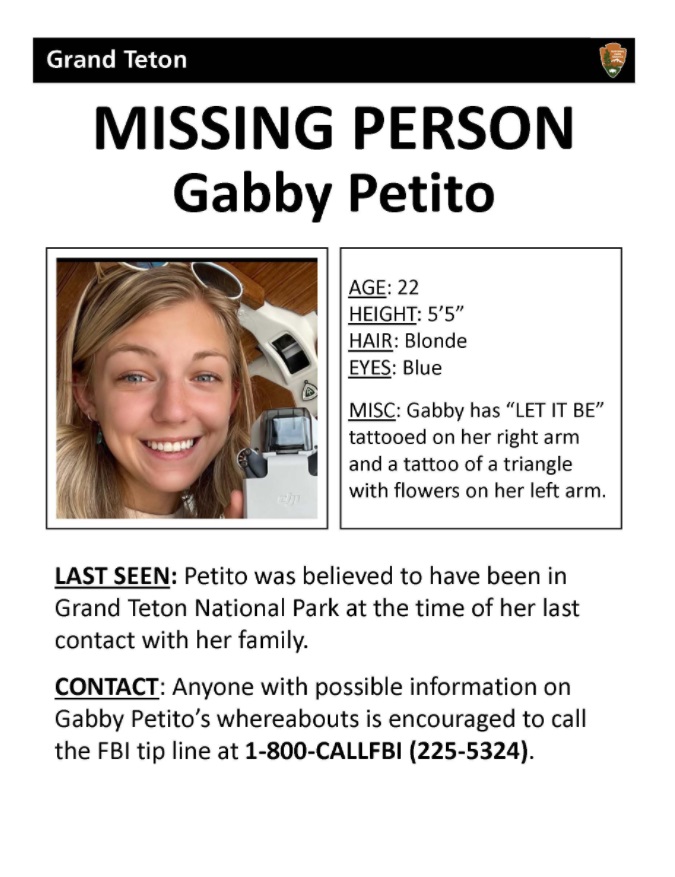 PHOTO Gabby Petito Grand Teton Missing Person Flyer Posted In Wyoming