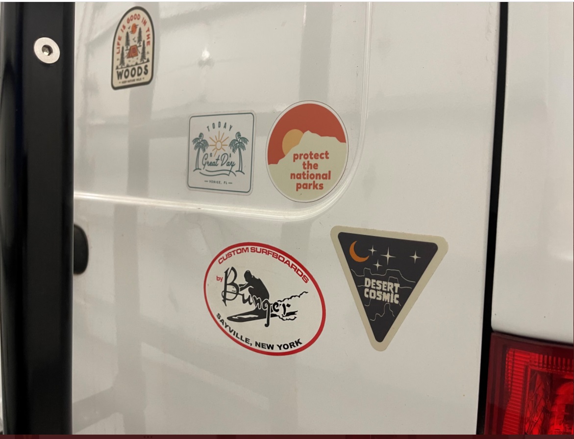 PHOTO Gabby Petito's Camper Van Had A Protect The Nationals Parks Sticker Sayville NY Surfboards And Desert Cosmic Sticker On The Back