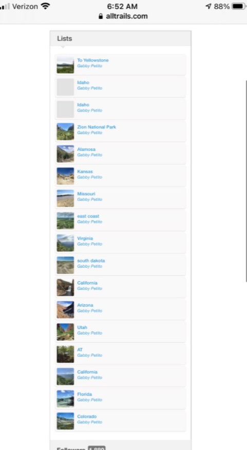 PHOTO List Of Trails Gabby Petito Hiked Showed She Checked In From Yellowstone Park Last